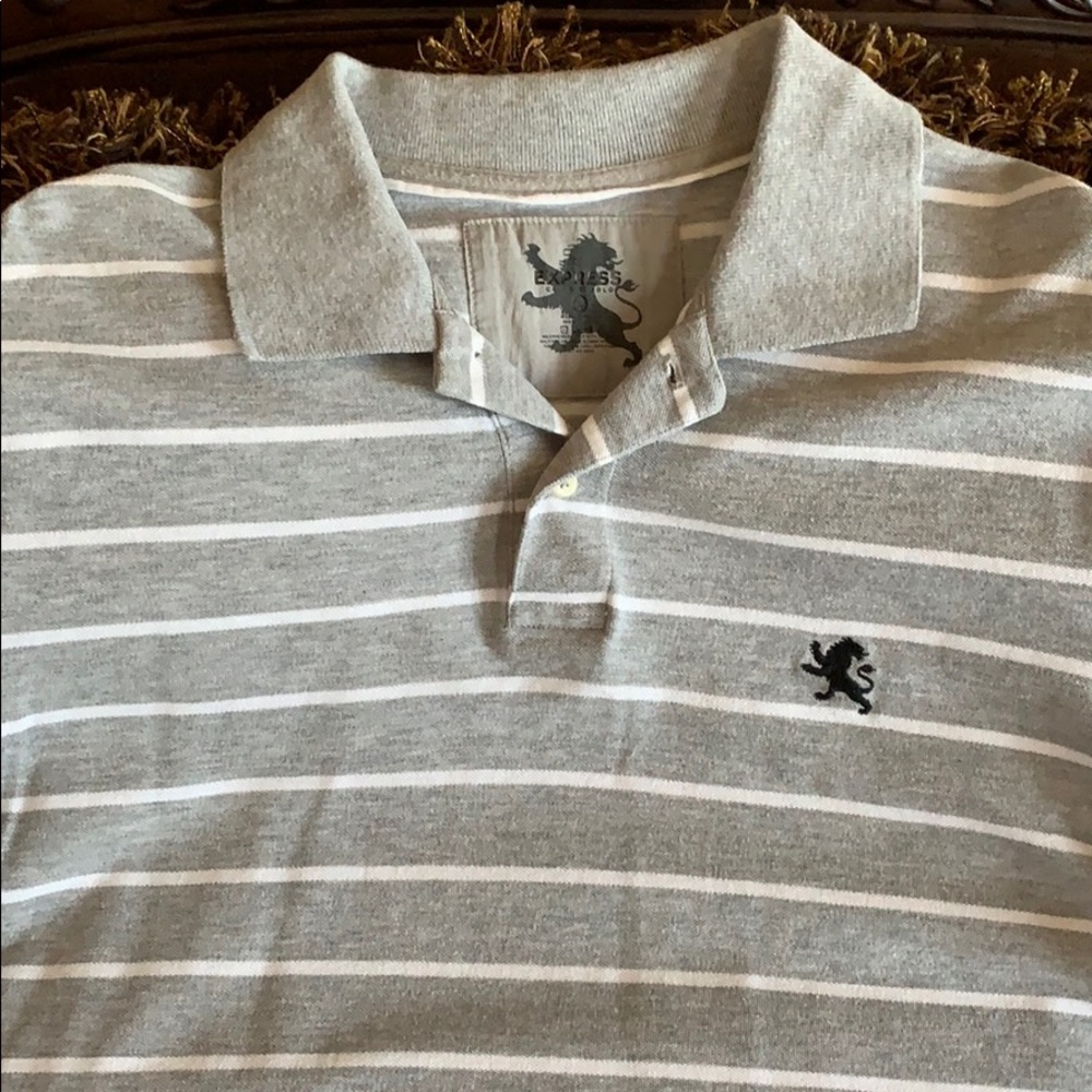 Express men’s large gray striped polo